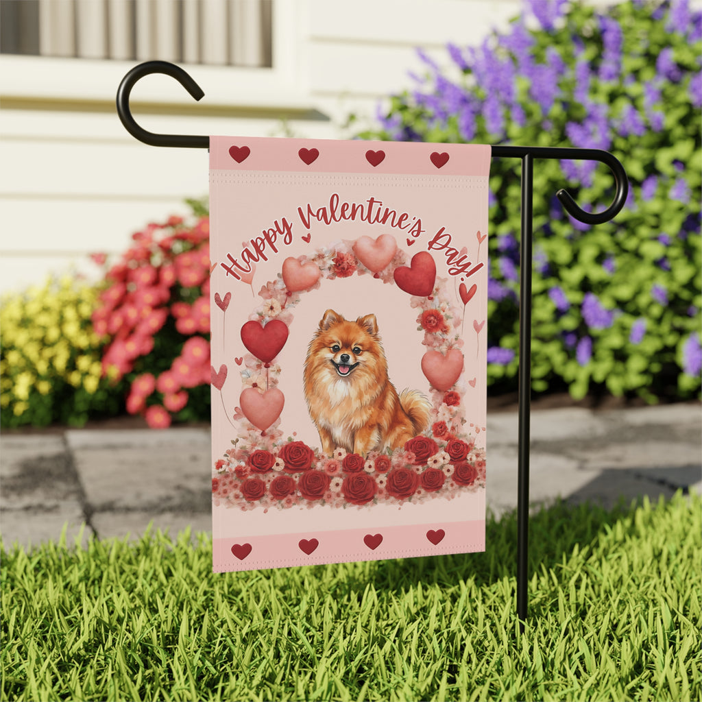 Valentine's Day Pomeranian Garden Flag