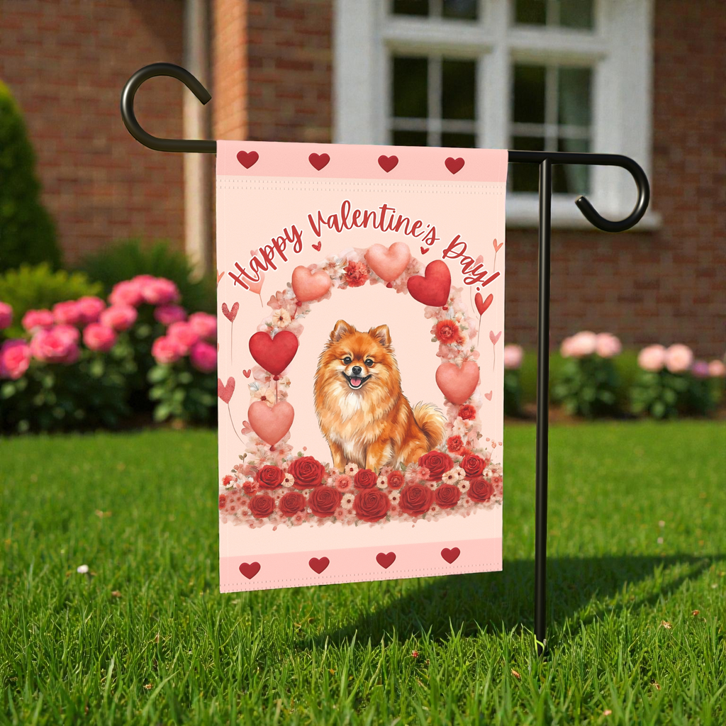 Valentine's Day Pomeranian Garden Flag