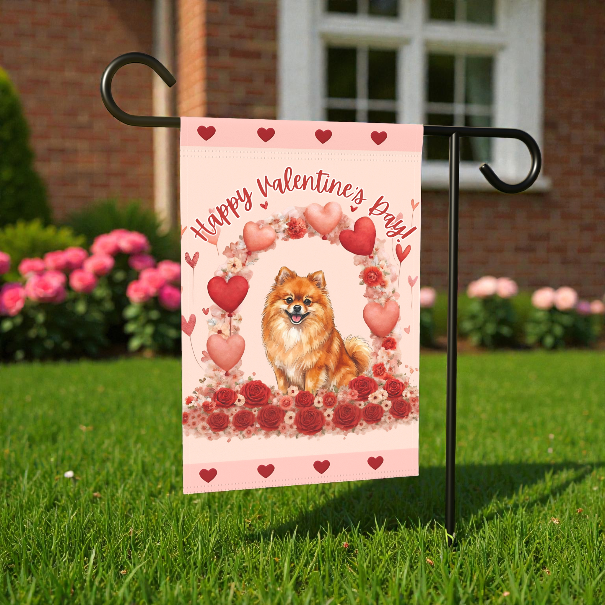Valentine's Day Pomeranian Garden Flag
