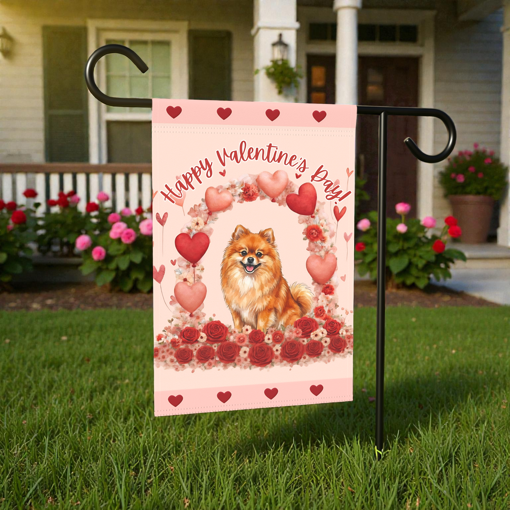 Valentine's Day Pomeranian Garden Flag