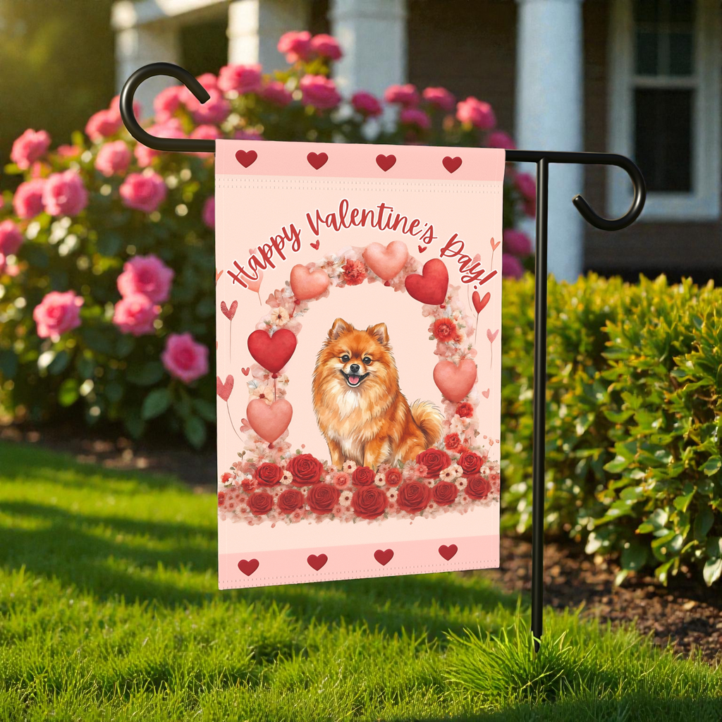 Valentine's Day Pomeranian Garden Flag