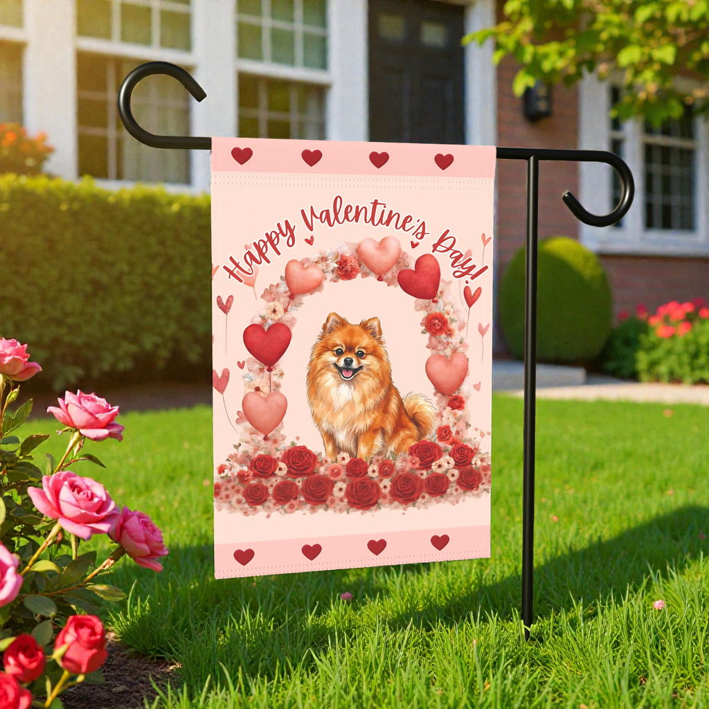 Valentine's Day Pomeranian Garden Flag