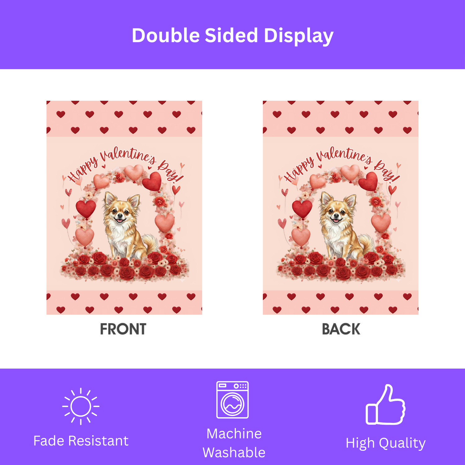 Valentine’s Day Long Haired Chihuahua Garden Flag