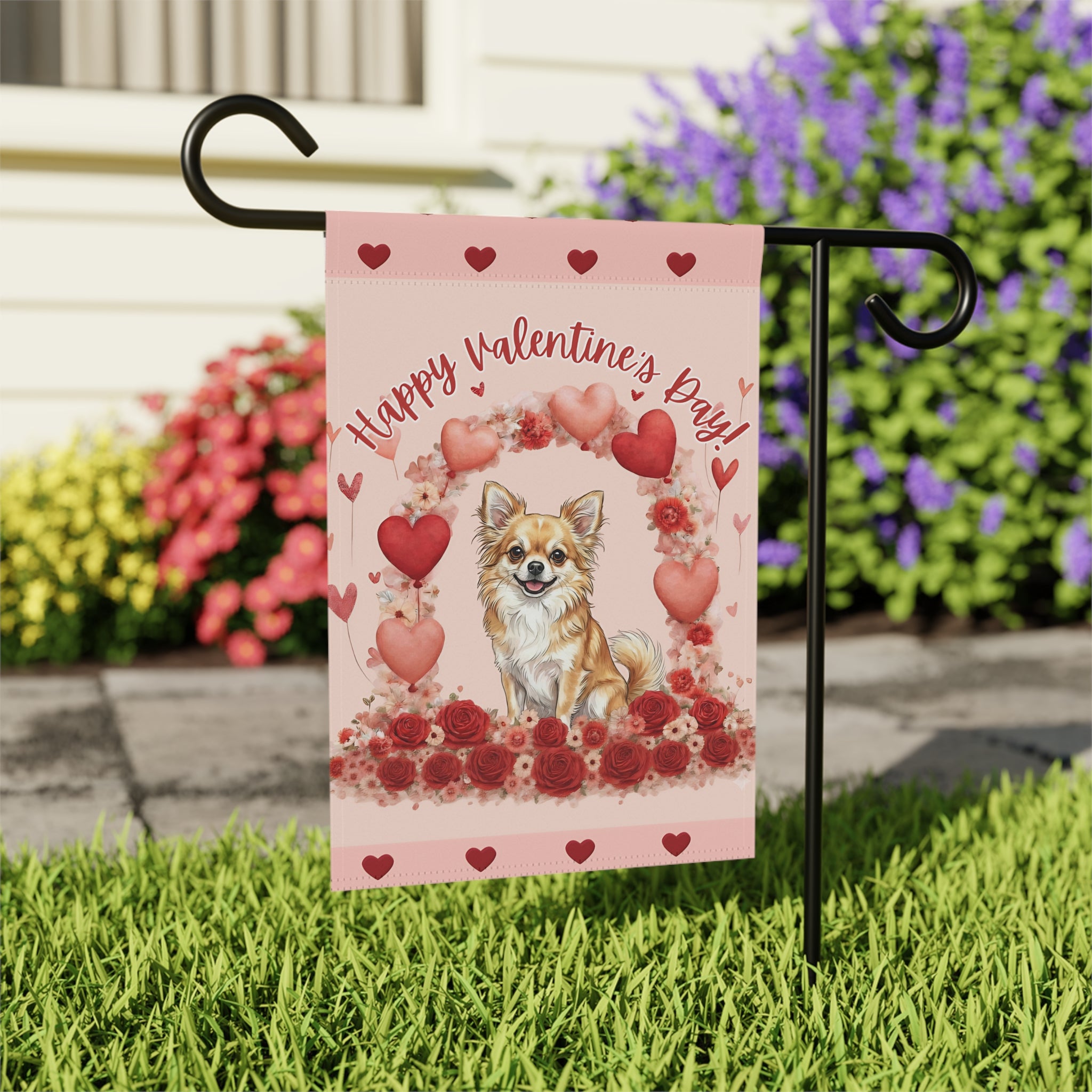 Valentine’s Day Long Haired Chihuahua Garden Flag