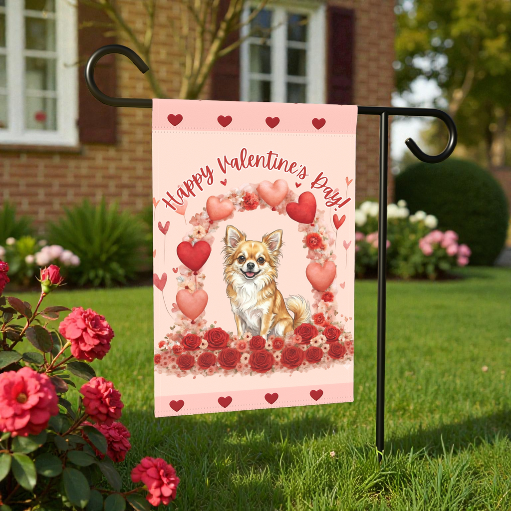 Valentine’s Day Long Haired Chihuahua Garden Flag