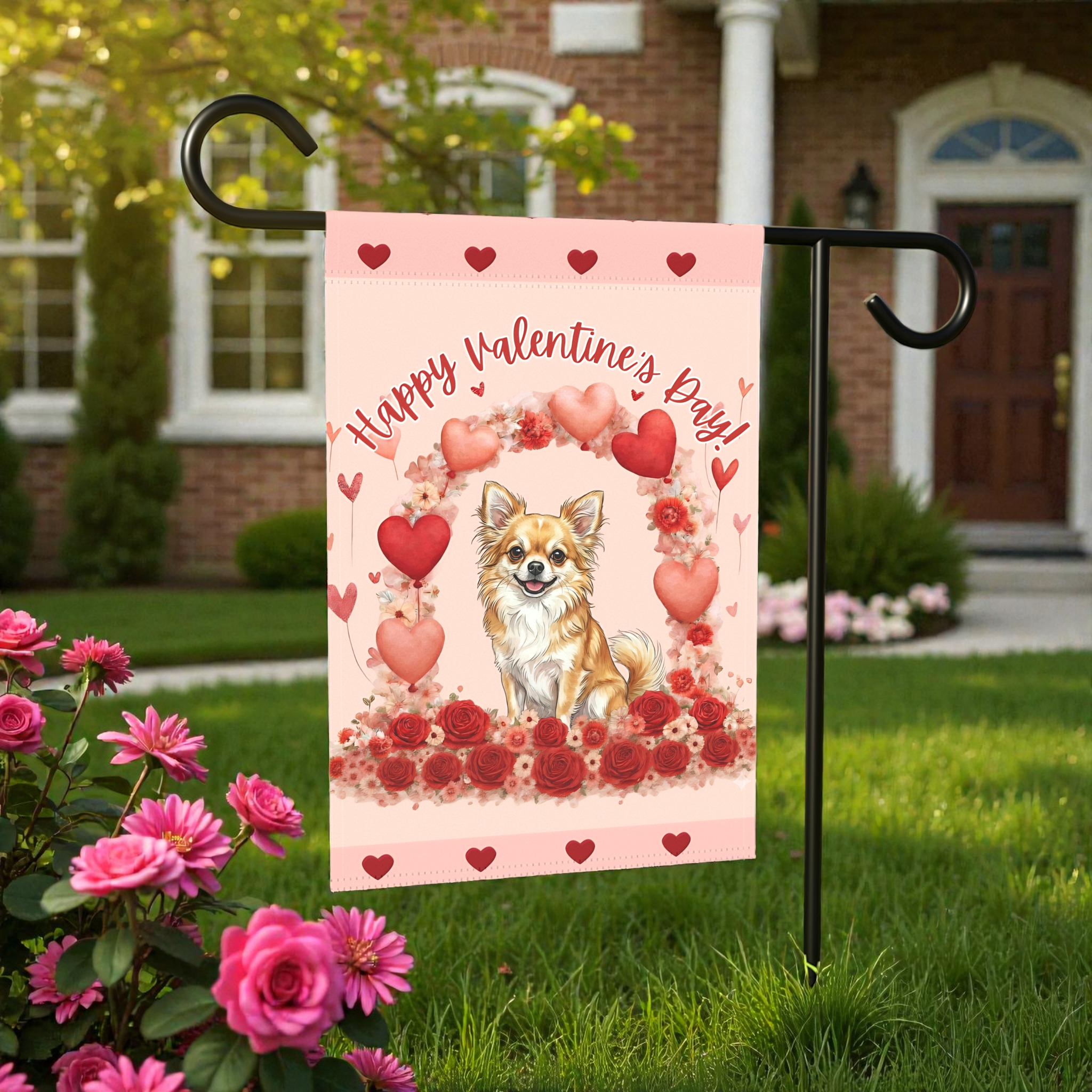 Valentine’s Day Long Haired Chihuahua Garden Flag