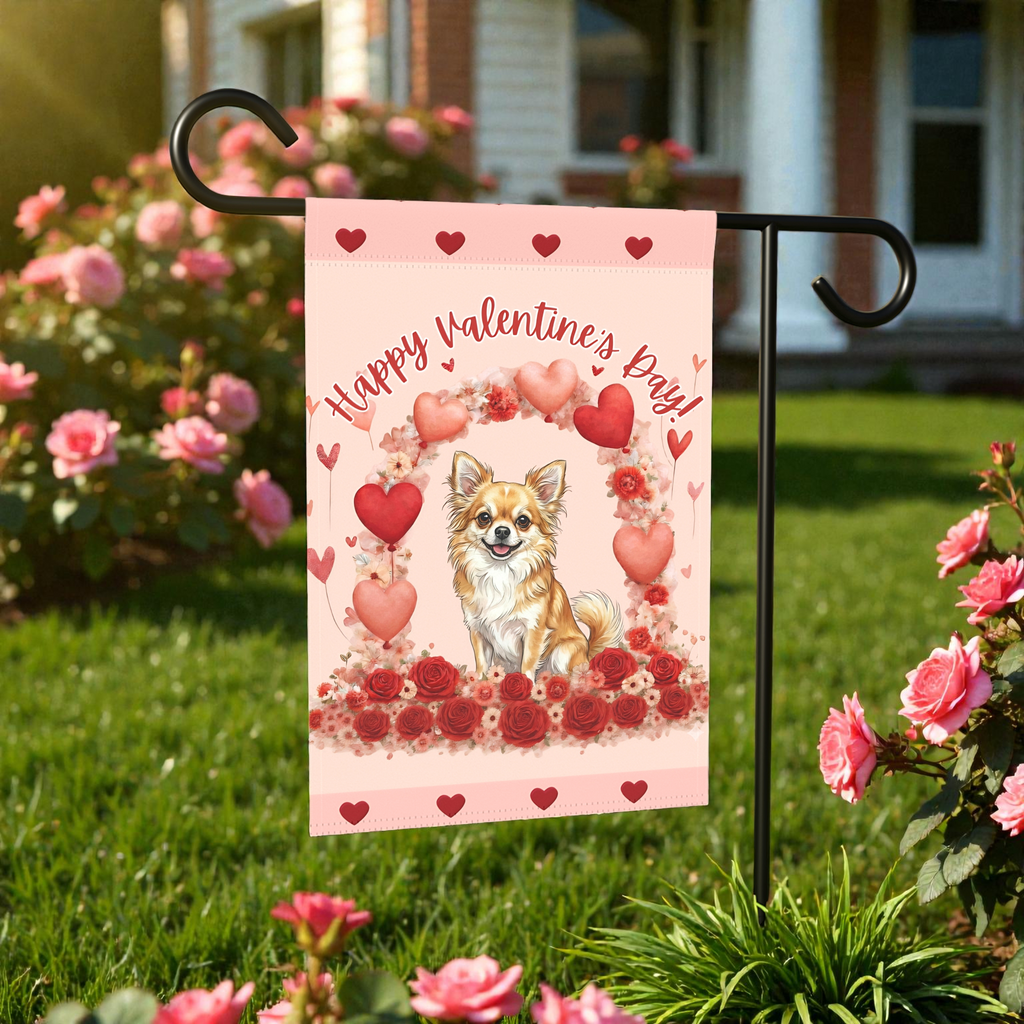 Valentine’s Day Long Haired Chihuahua Garden Flag