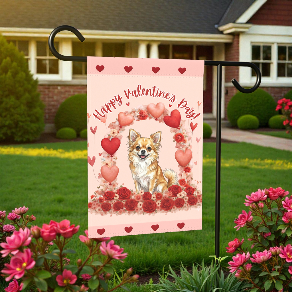 Valentine’s Day Long Haired Chihuahua Garden Flag