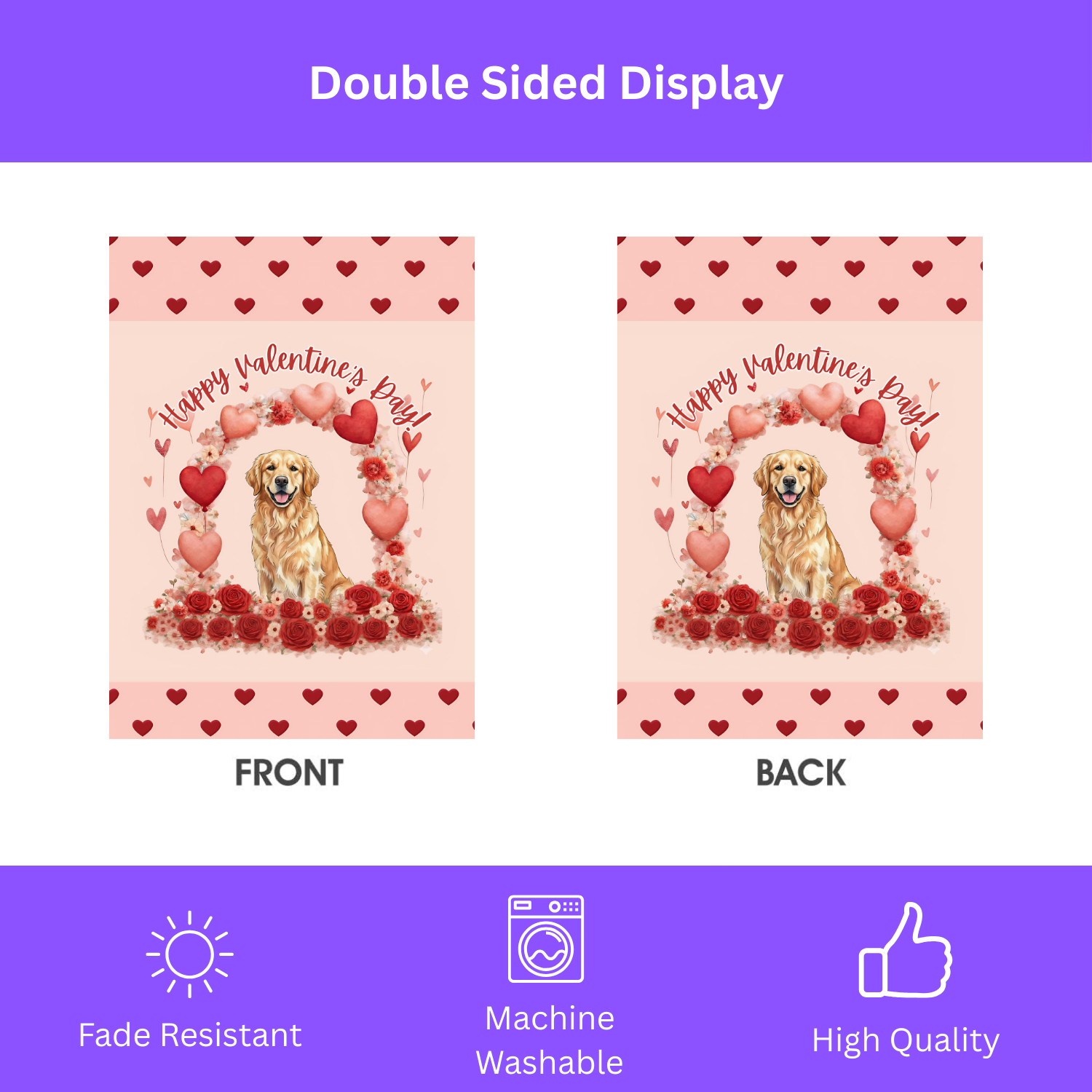 Valentine's Golden Retriever Garden Flag