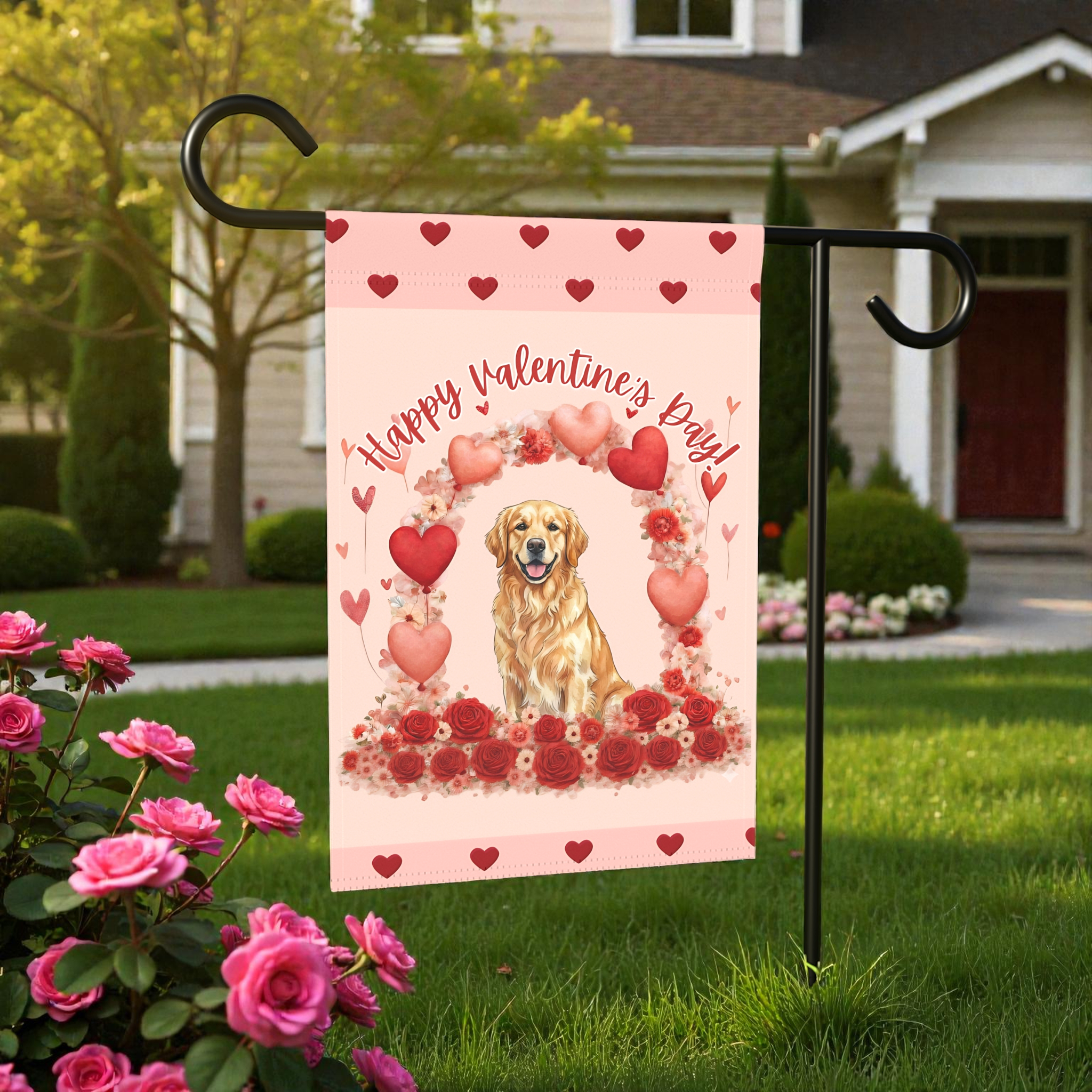 Valentine's Golden Retriever Garden Flag