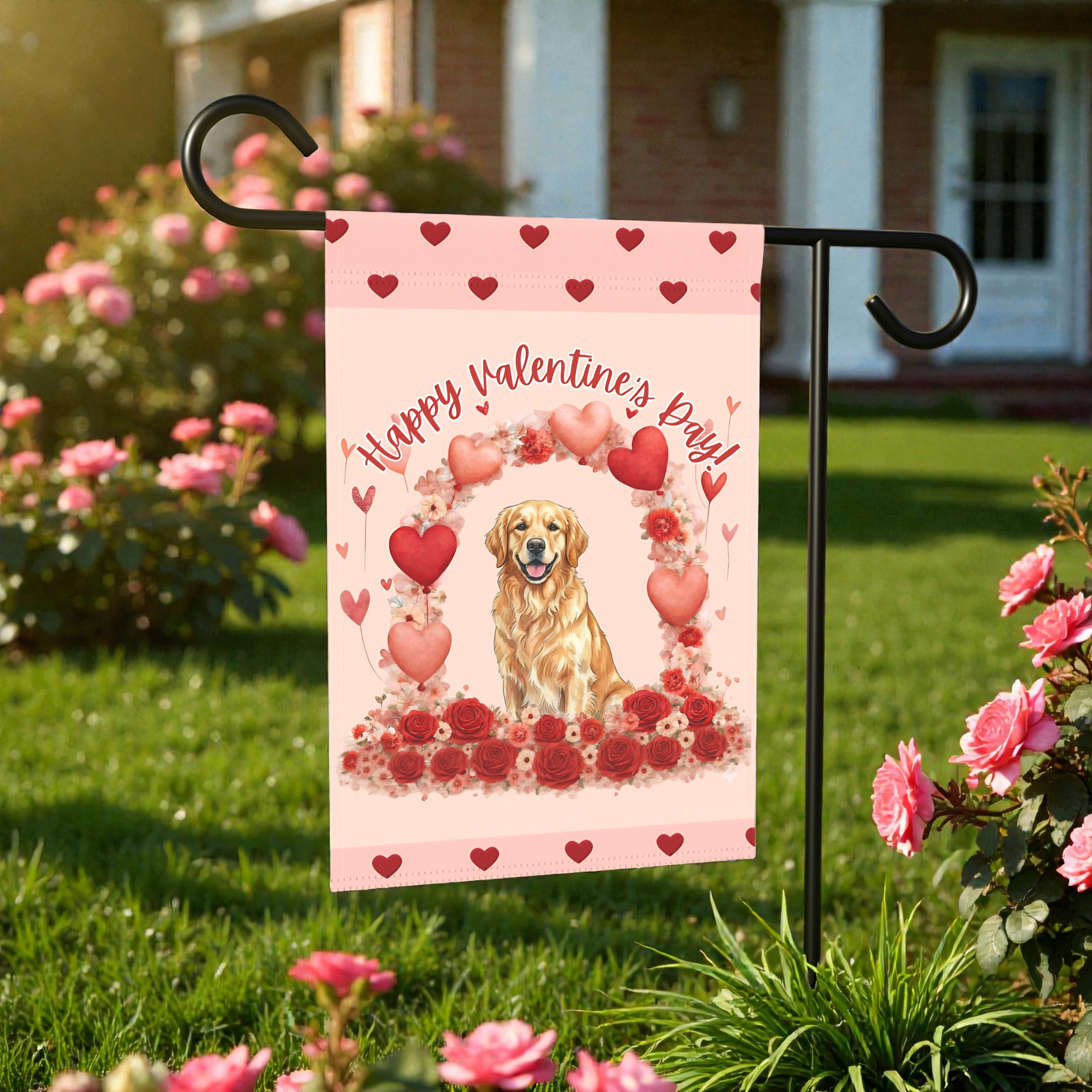 Valentine's Golden Retriever Garden Flag