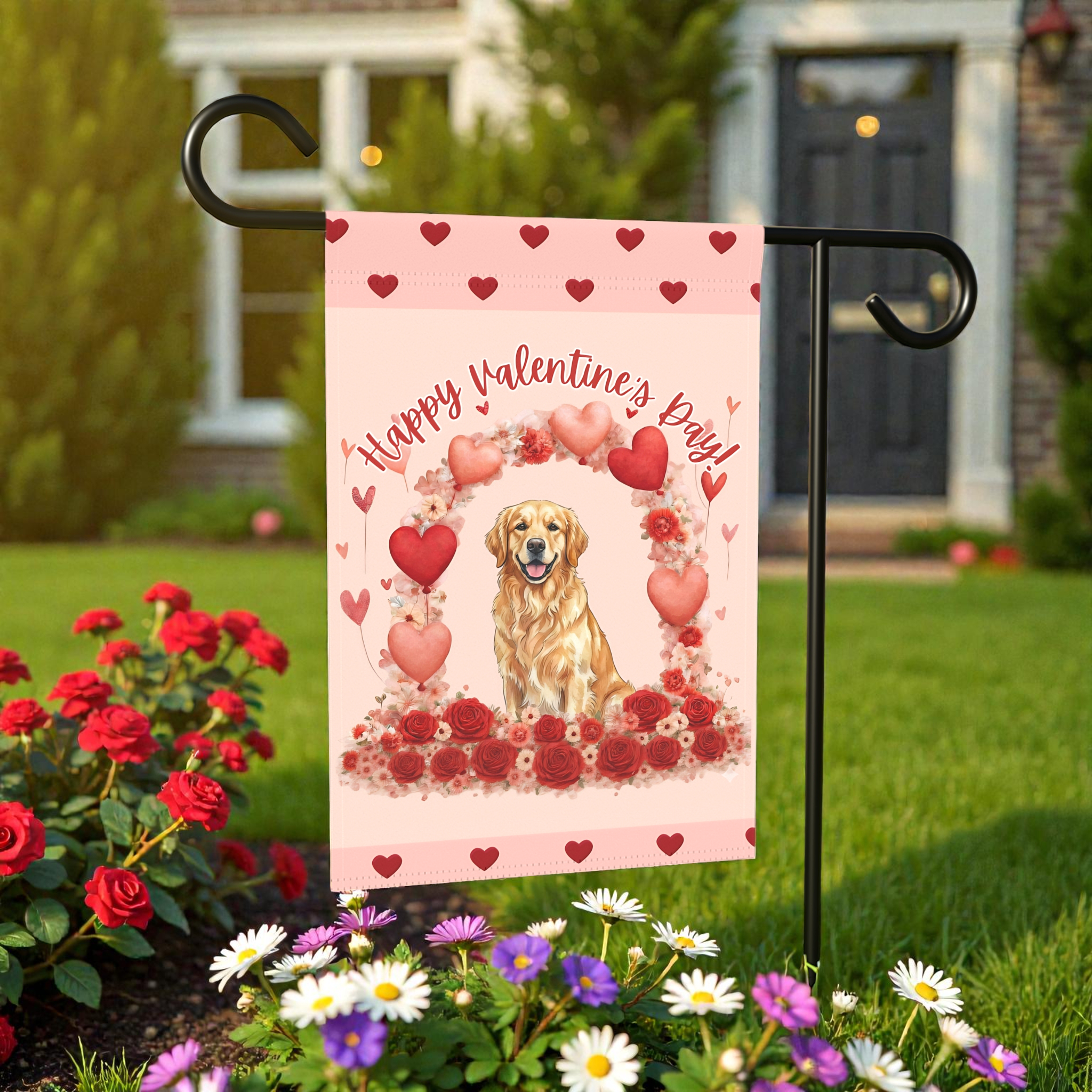 Valentine's Golden Retriever Garden Flag