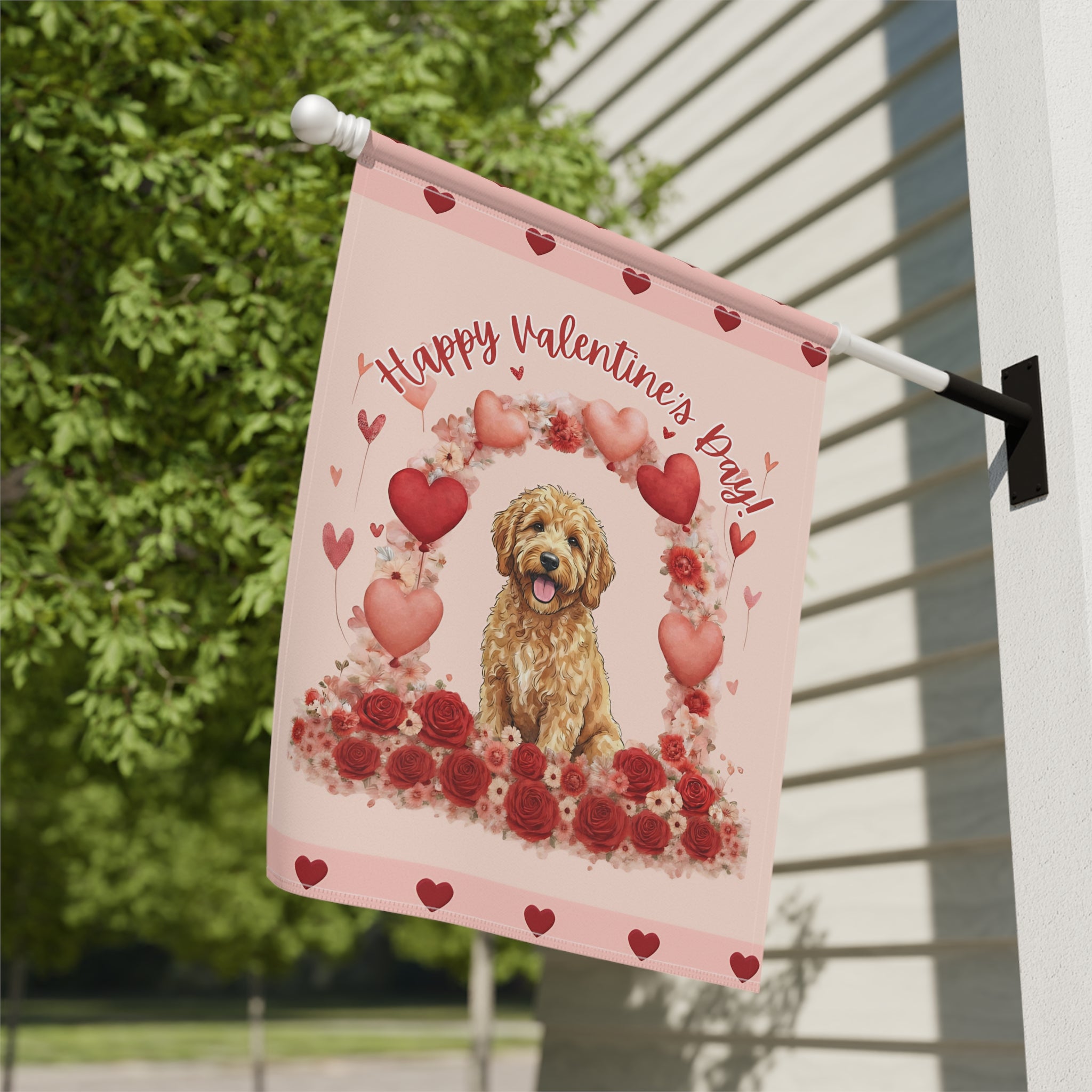 Valentine's Day Golden Noodle Garden Flag