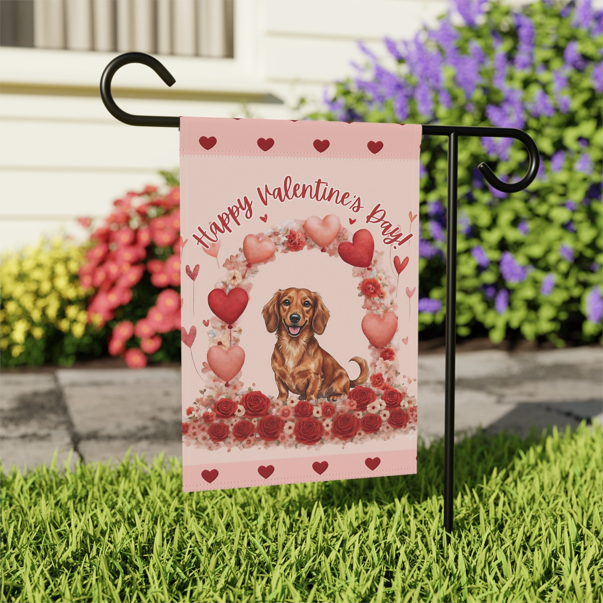 Valentine's Day Dachshund Garden Flag