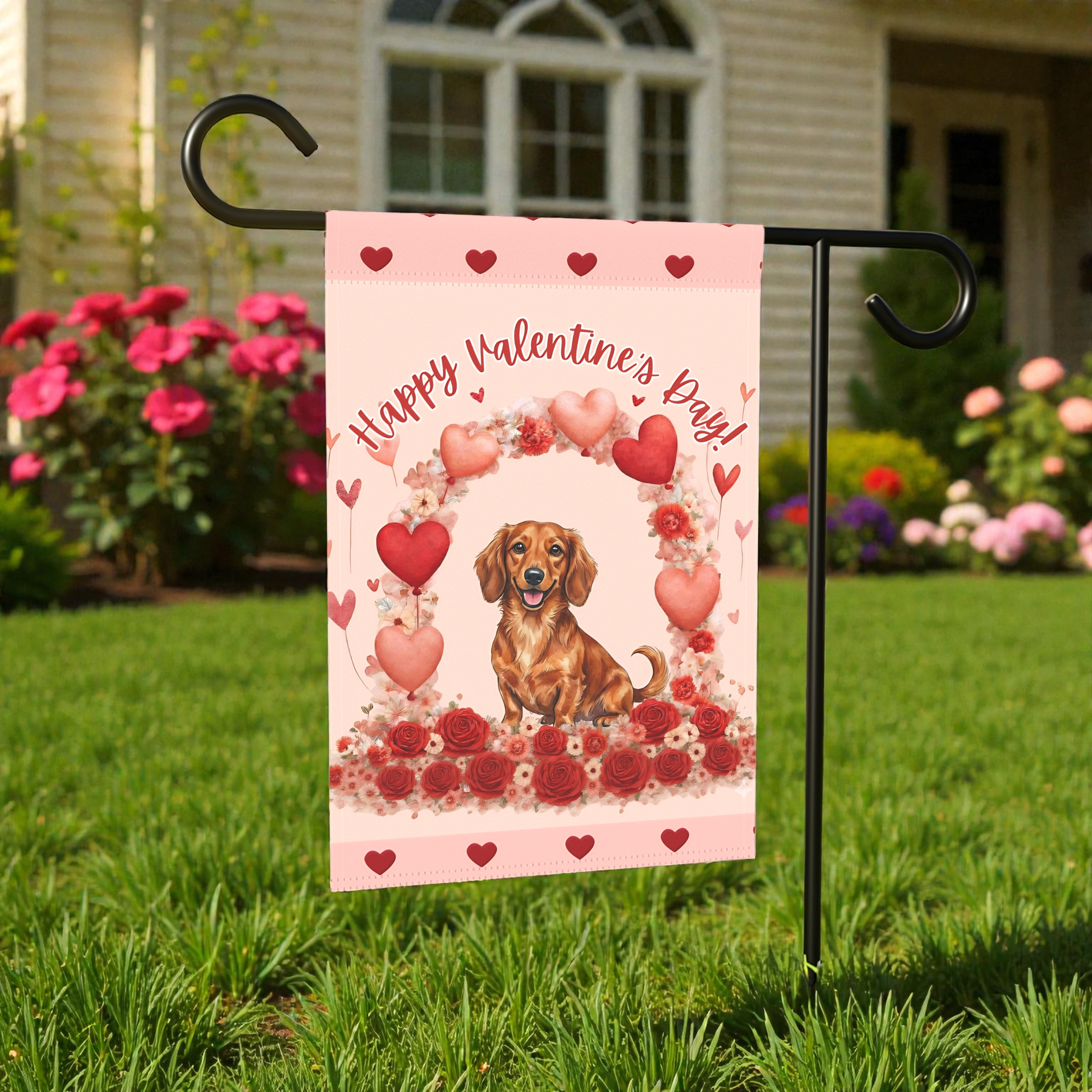Valentine's Day Dachshund Garden Flag