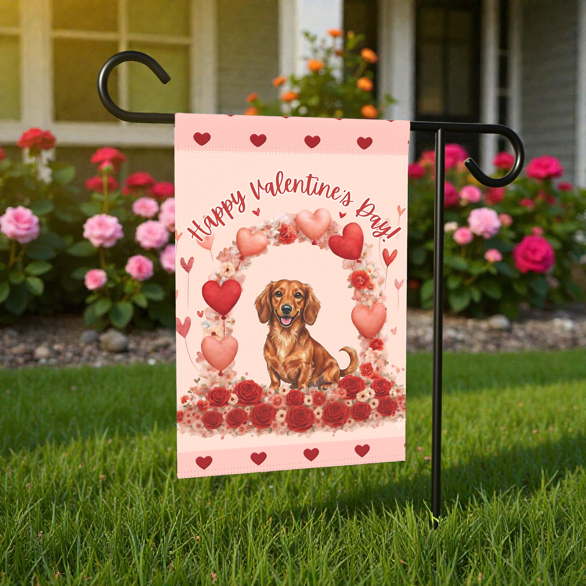 Valentine's Day Dachshund Garden Flag