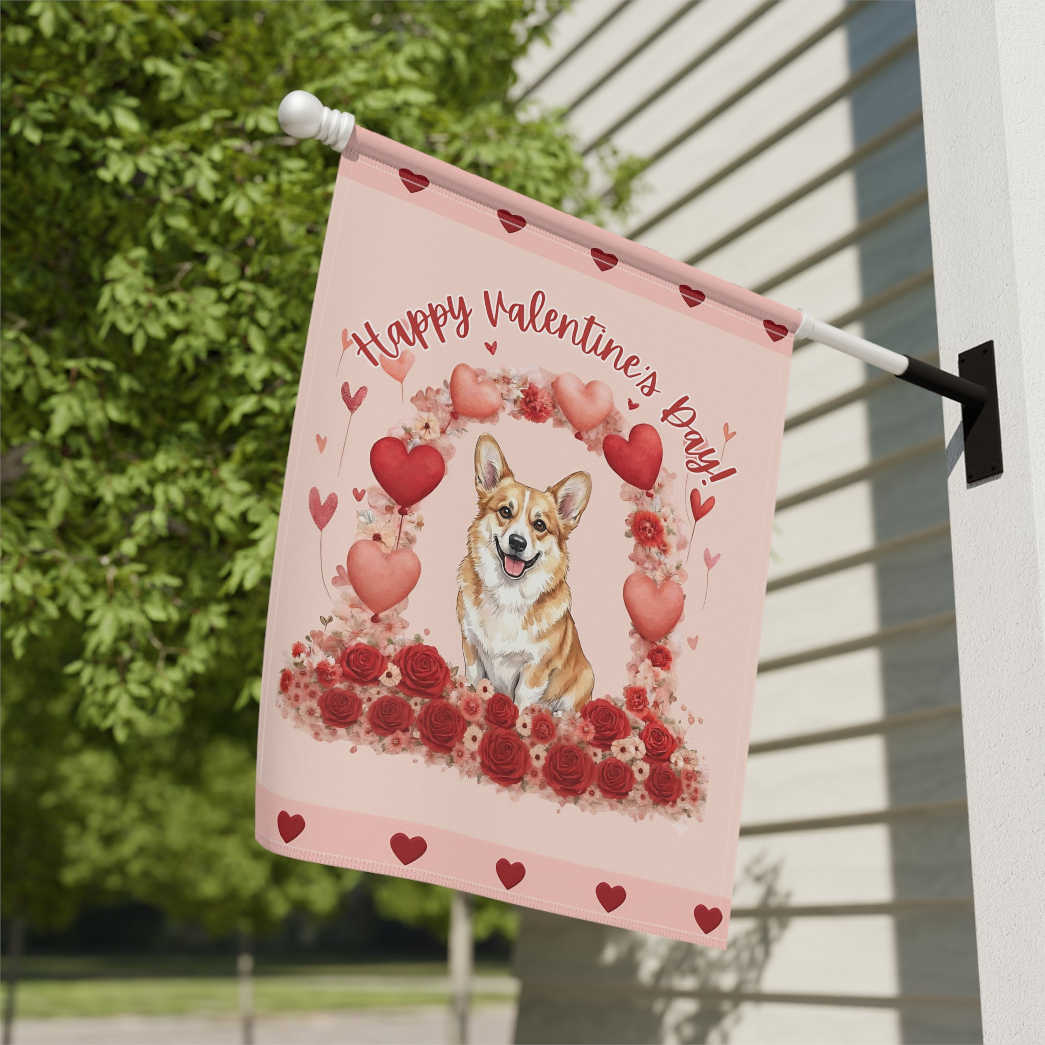 Valentine's Day Corgi Garden Flag