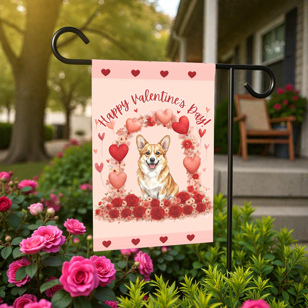 Valentine's Day Corgi Garden Flag