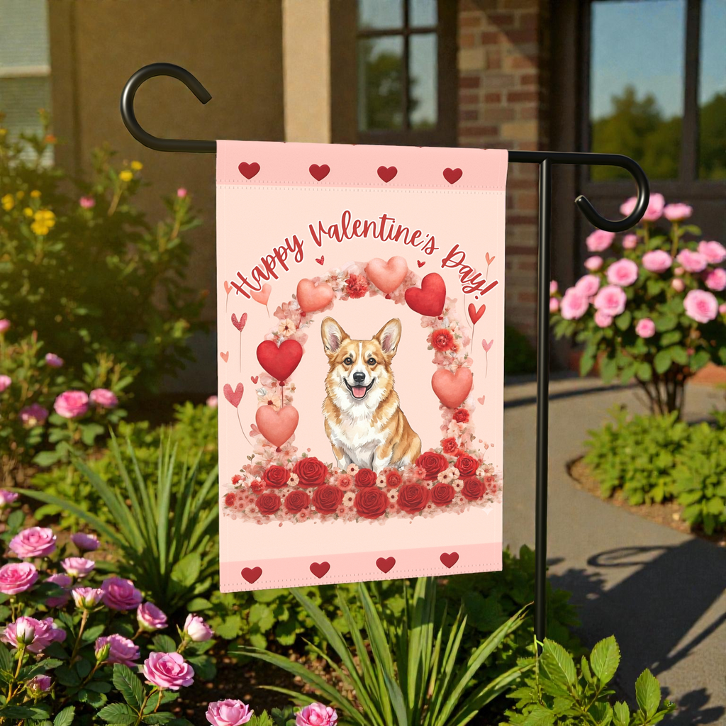 Valentine's Day Corgi Garden Flag