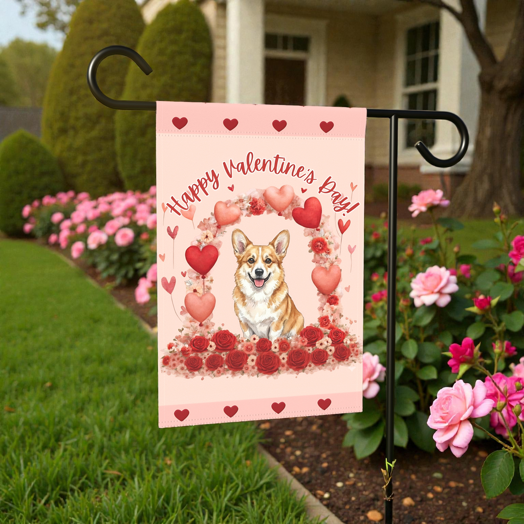 Valentine's Day Corgi Garden Flag