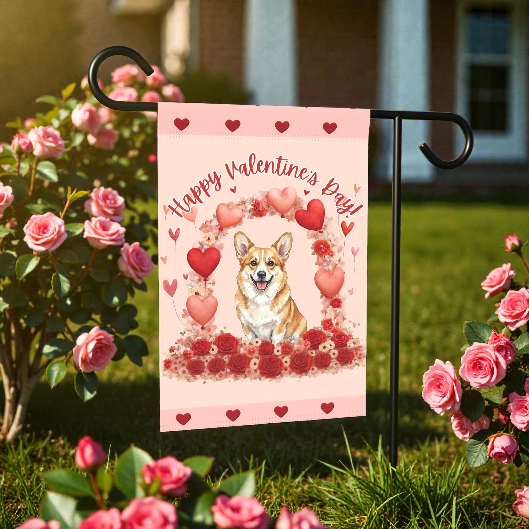 Valentine's Day Corgi Garden Flag
