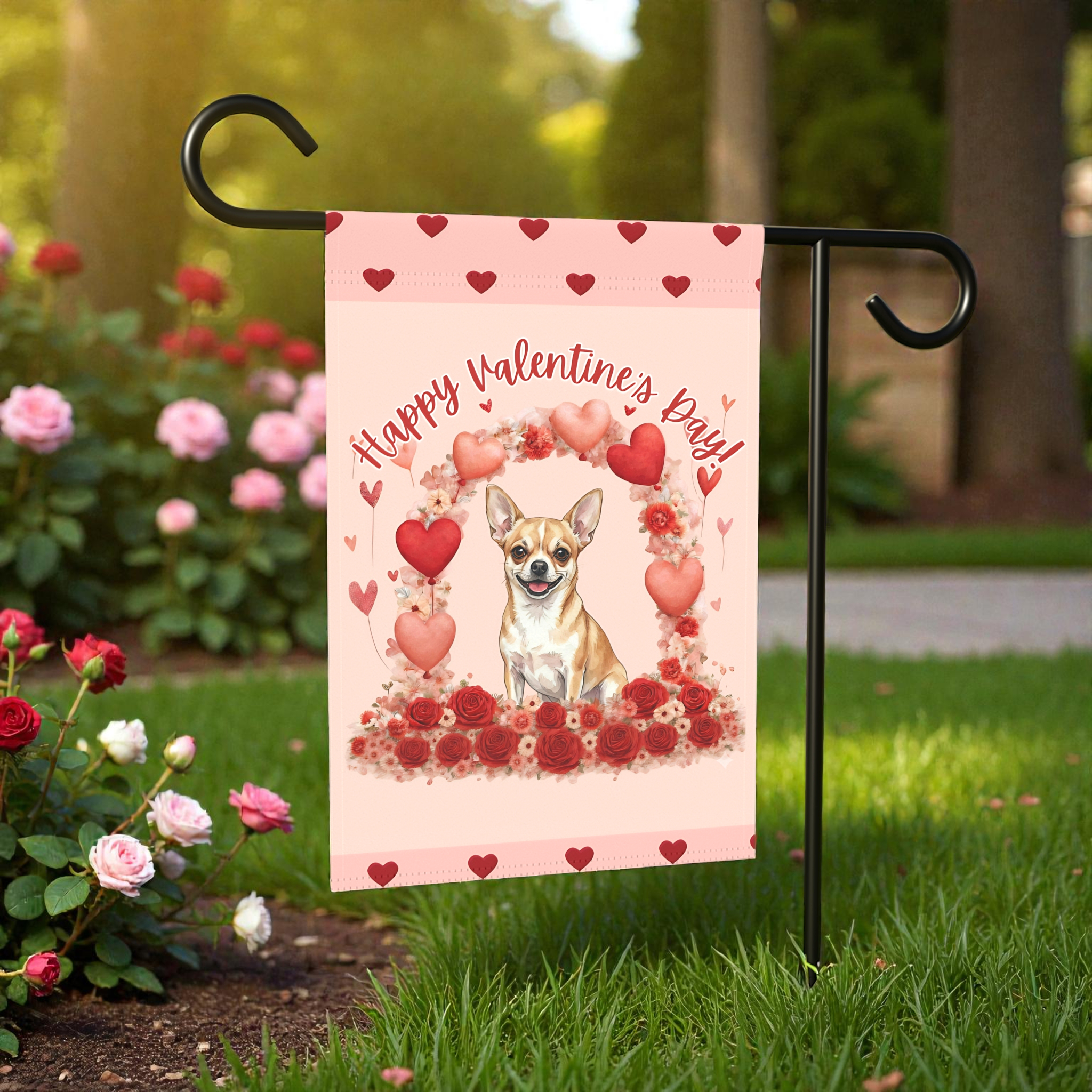 Valentine's Day Short Haired Chihuahua Garden Flag