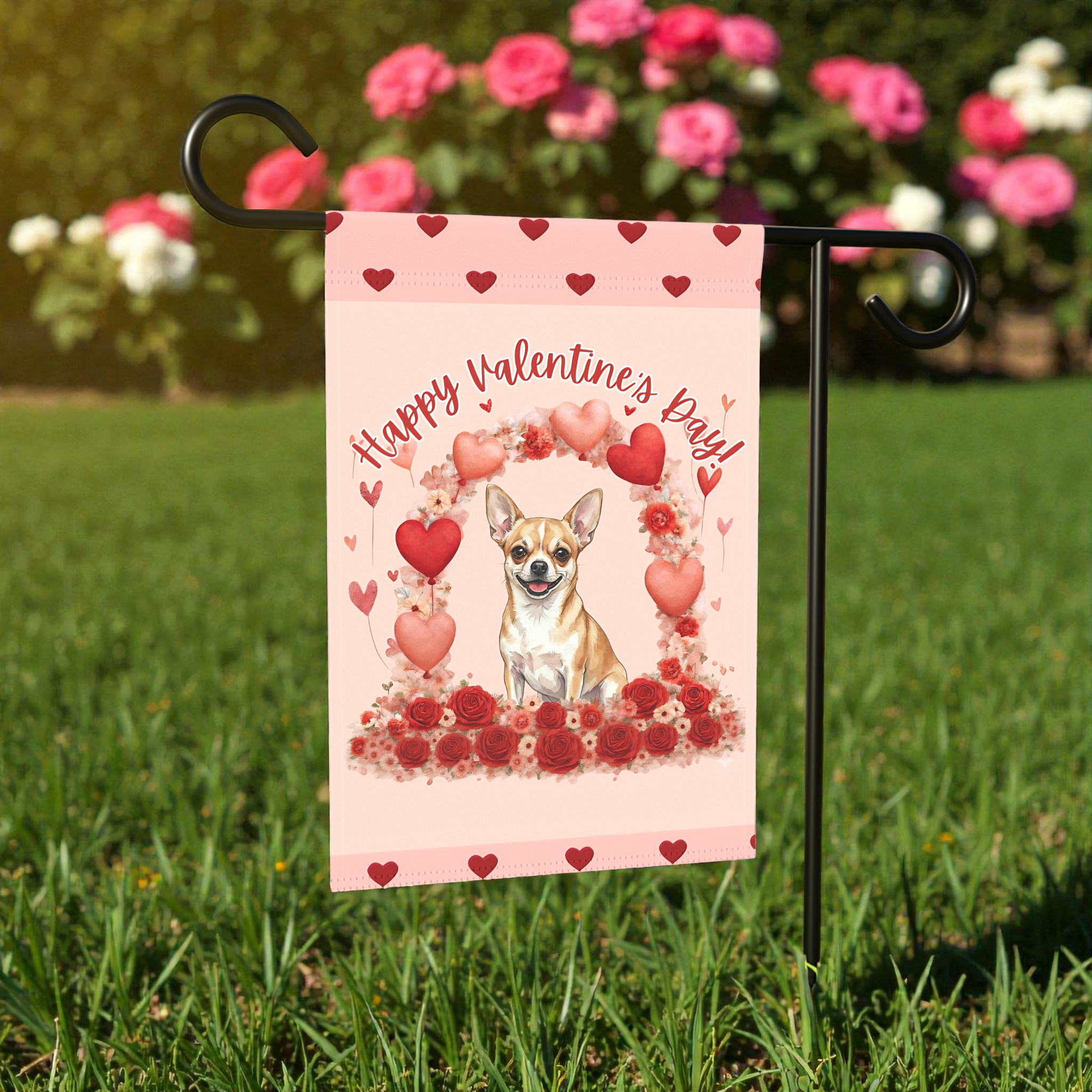 Valentine's Day Short Haired Chihuahua Garden Flag