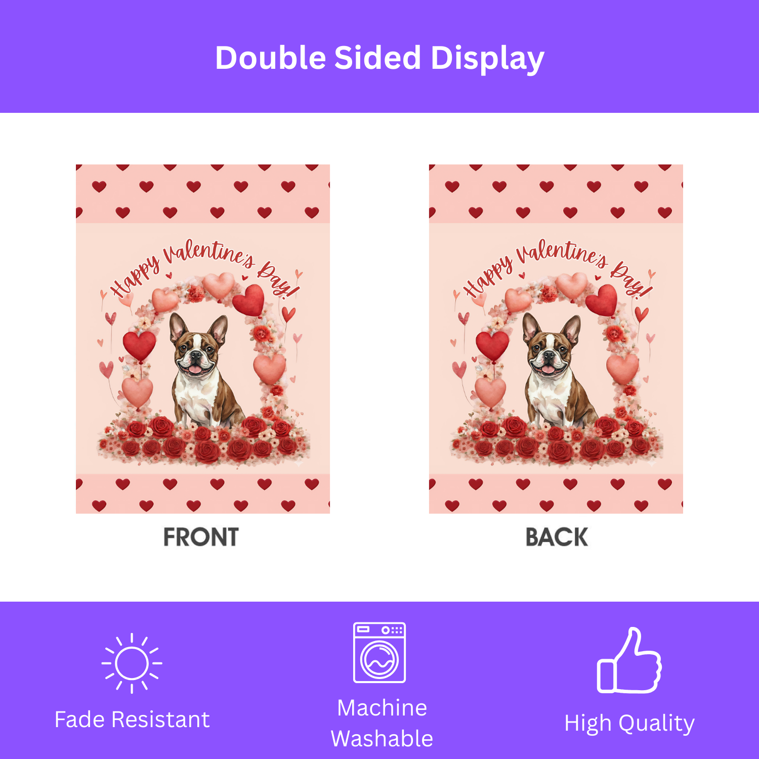 Valentine's Day Brown Boston Terrier Garden Flag