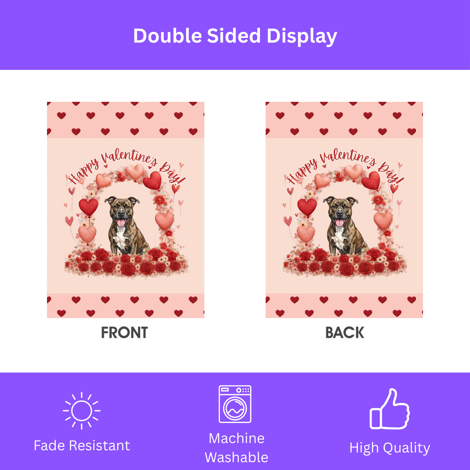 Valentine's Day Brindle Pit Bull Terrier Garden Flag