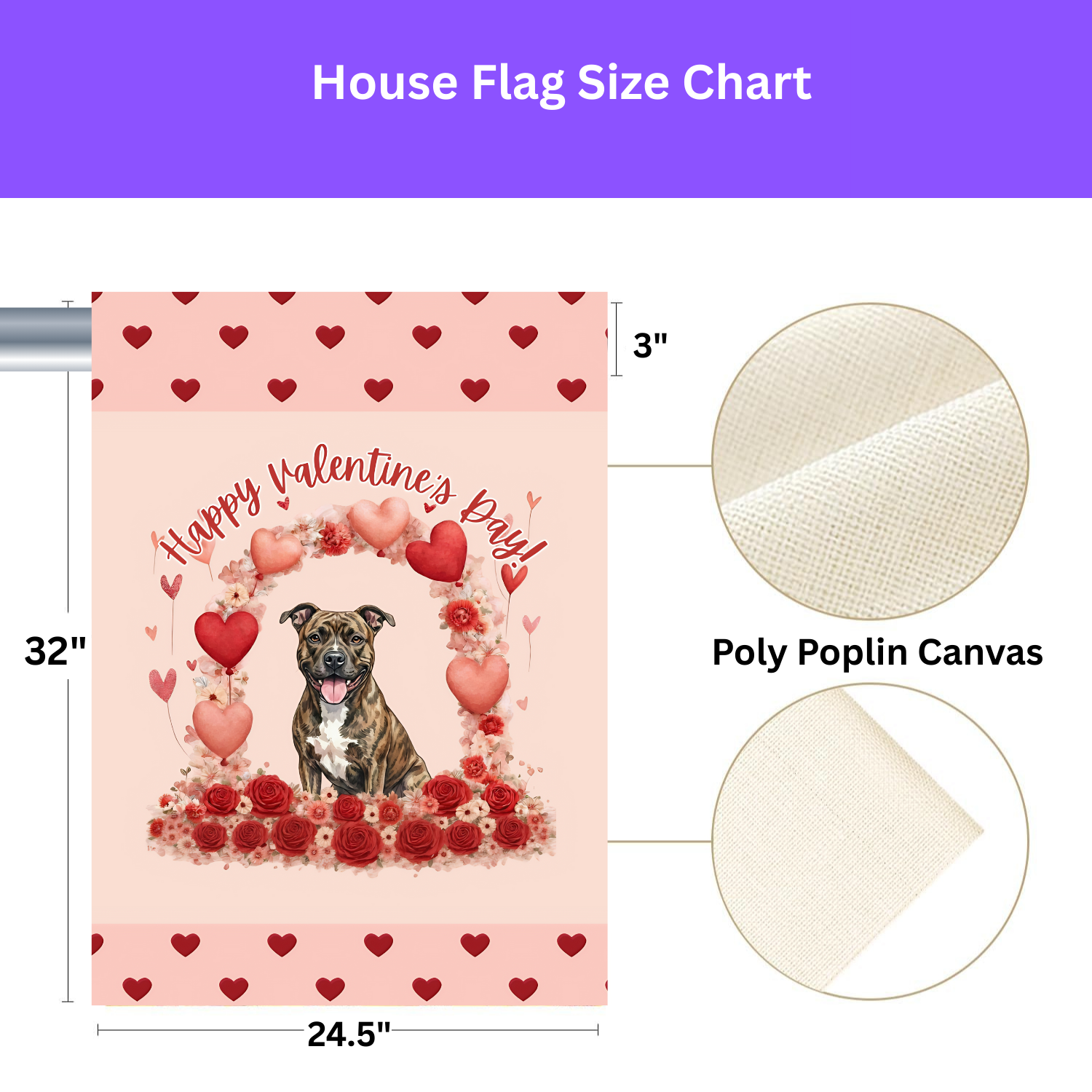 Valentine's Day Brindle Pit Bull Terrier Garden Flag