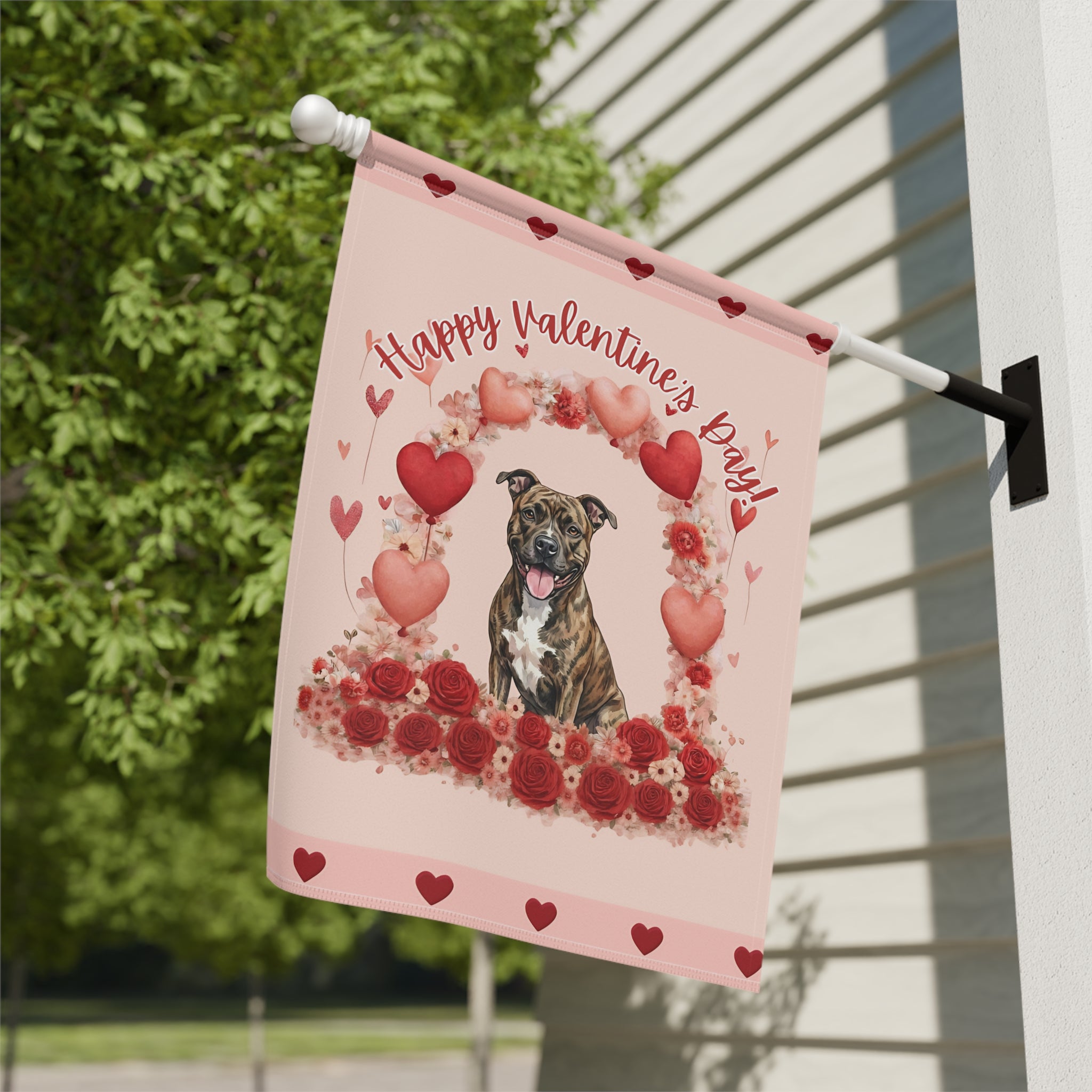 Valentine's Day Brindle Pit Bull Terrier Garden Flag