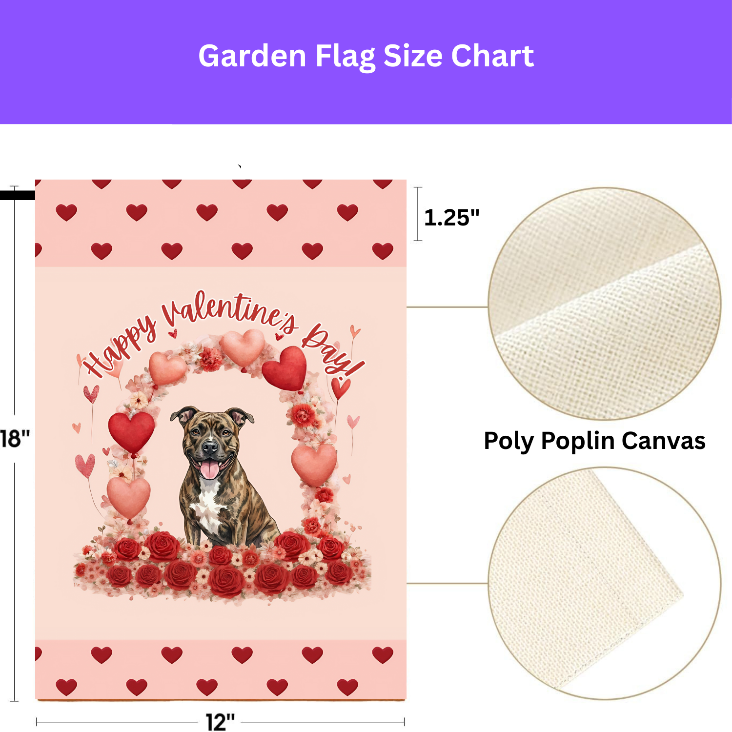 Valentine's Day Brindle Pit Bull Terrier Garden Flag