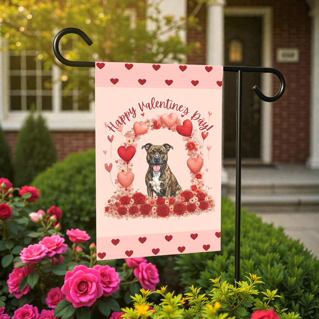 Valentine's Day Brindle Pit Bull Terrier Garden Flag