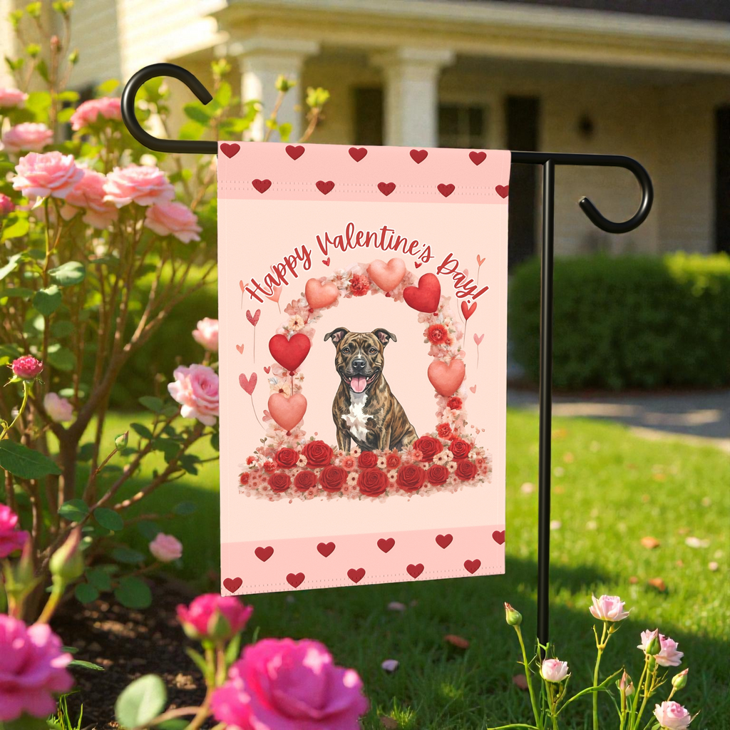 Valentine's Day Brindle Pit Bull Terrier Garden Flag