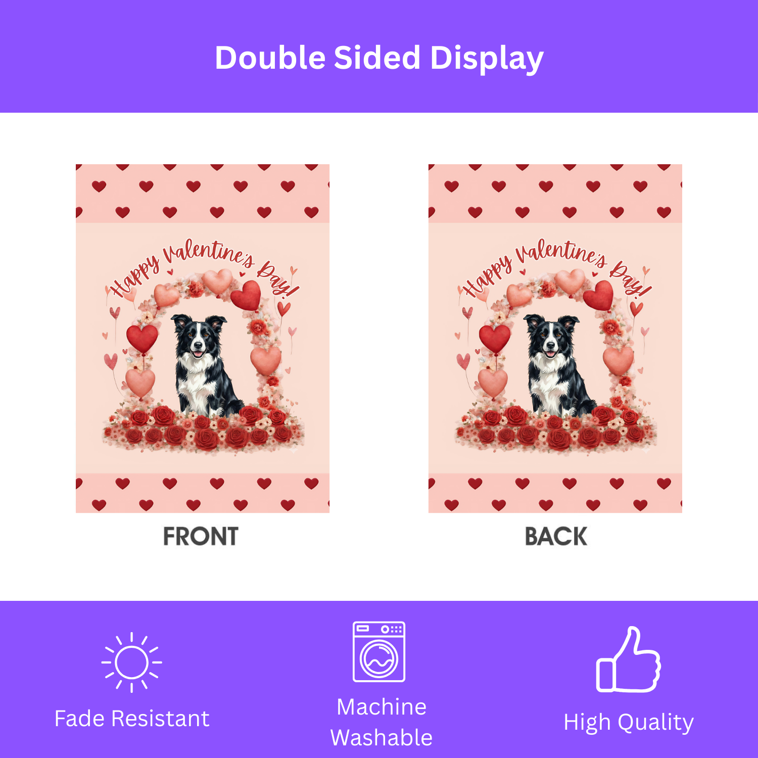 Valentine's Day Border Collie Garden Flag
