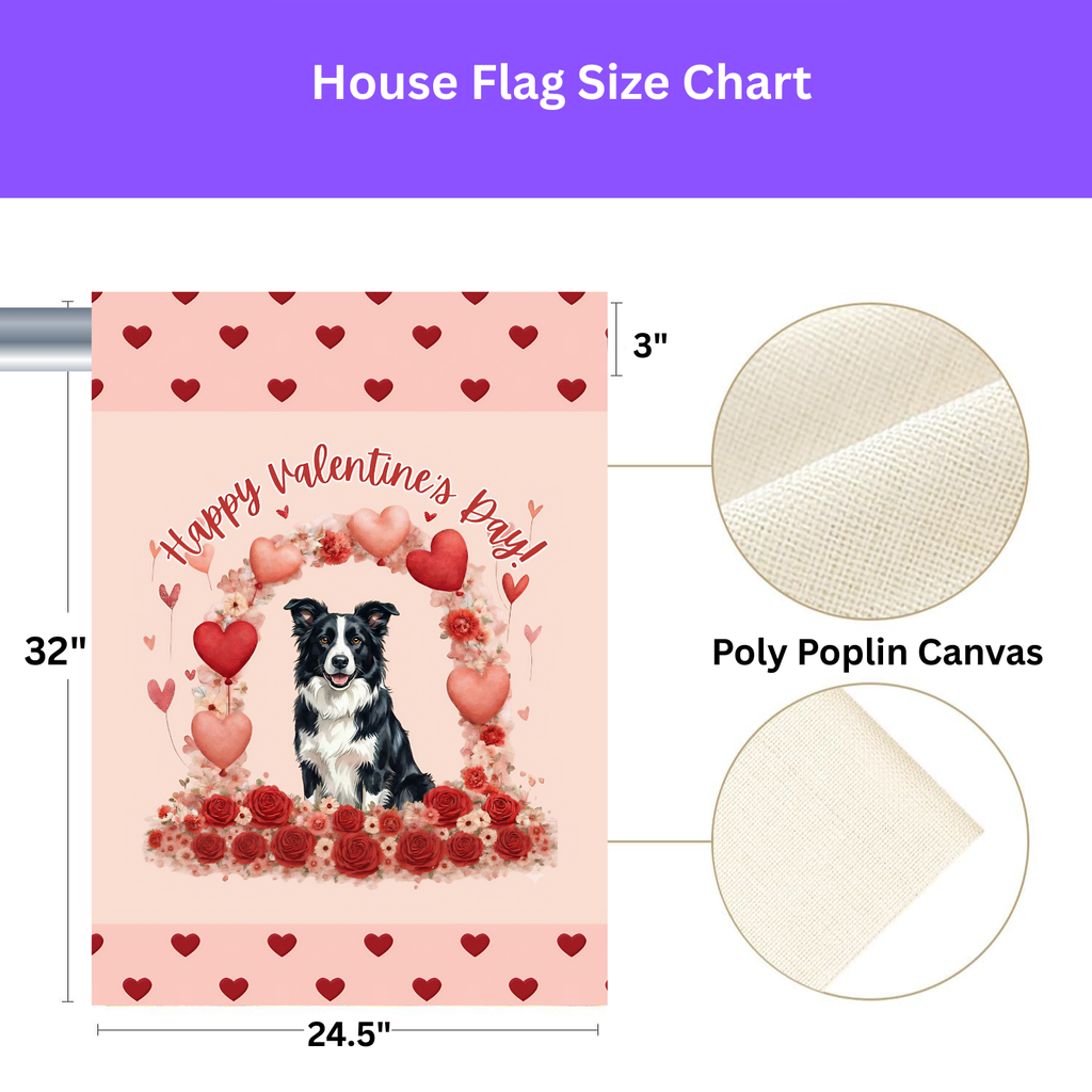 Valentine's Day Border Collie Garden Flag