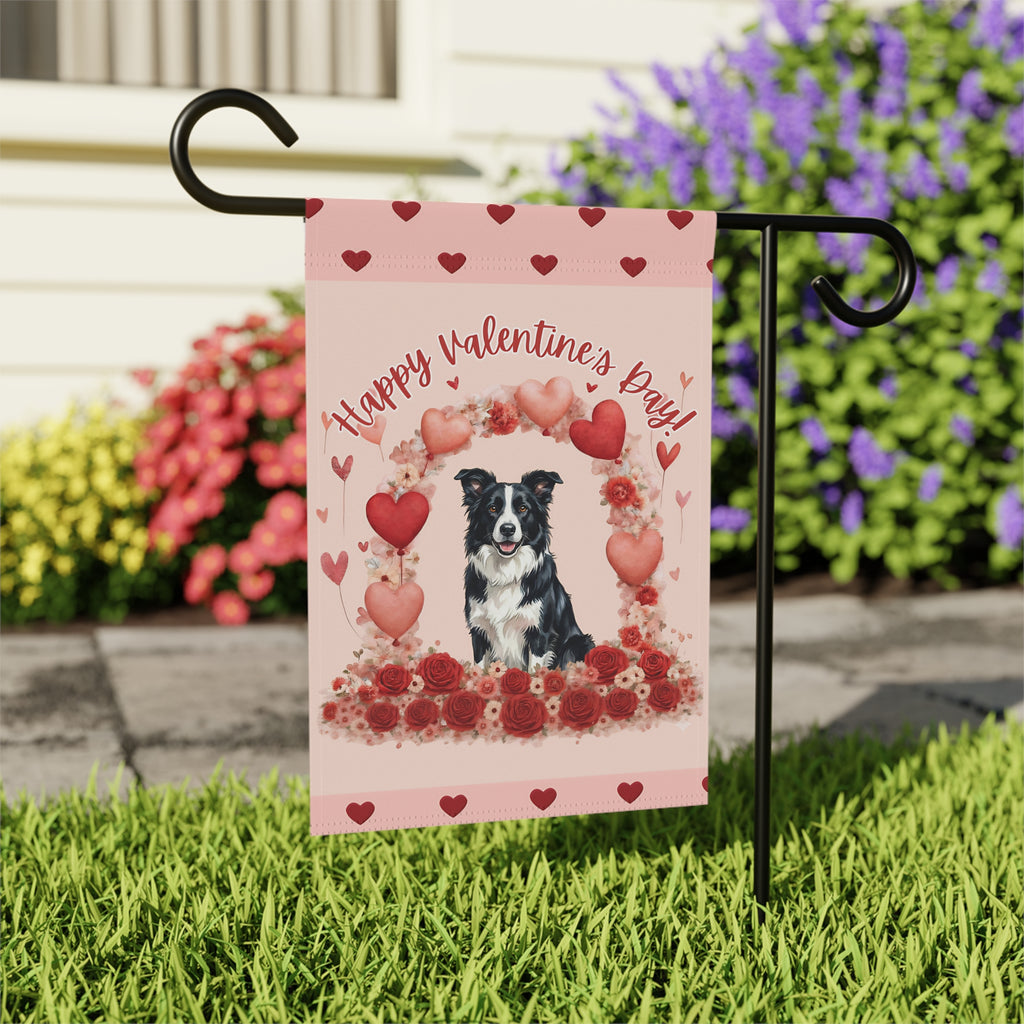Valentine's Day Border Collie Garden Flag