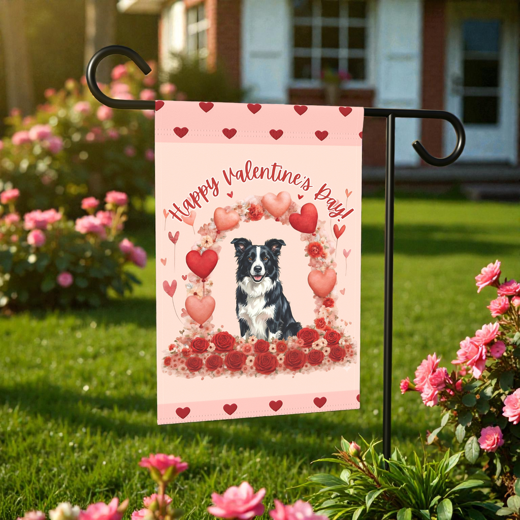 Valentine's Day Border Collie Garden Flag