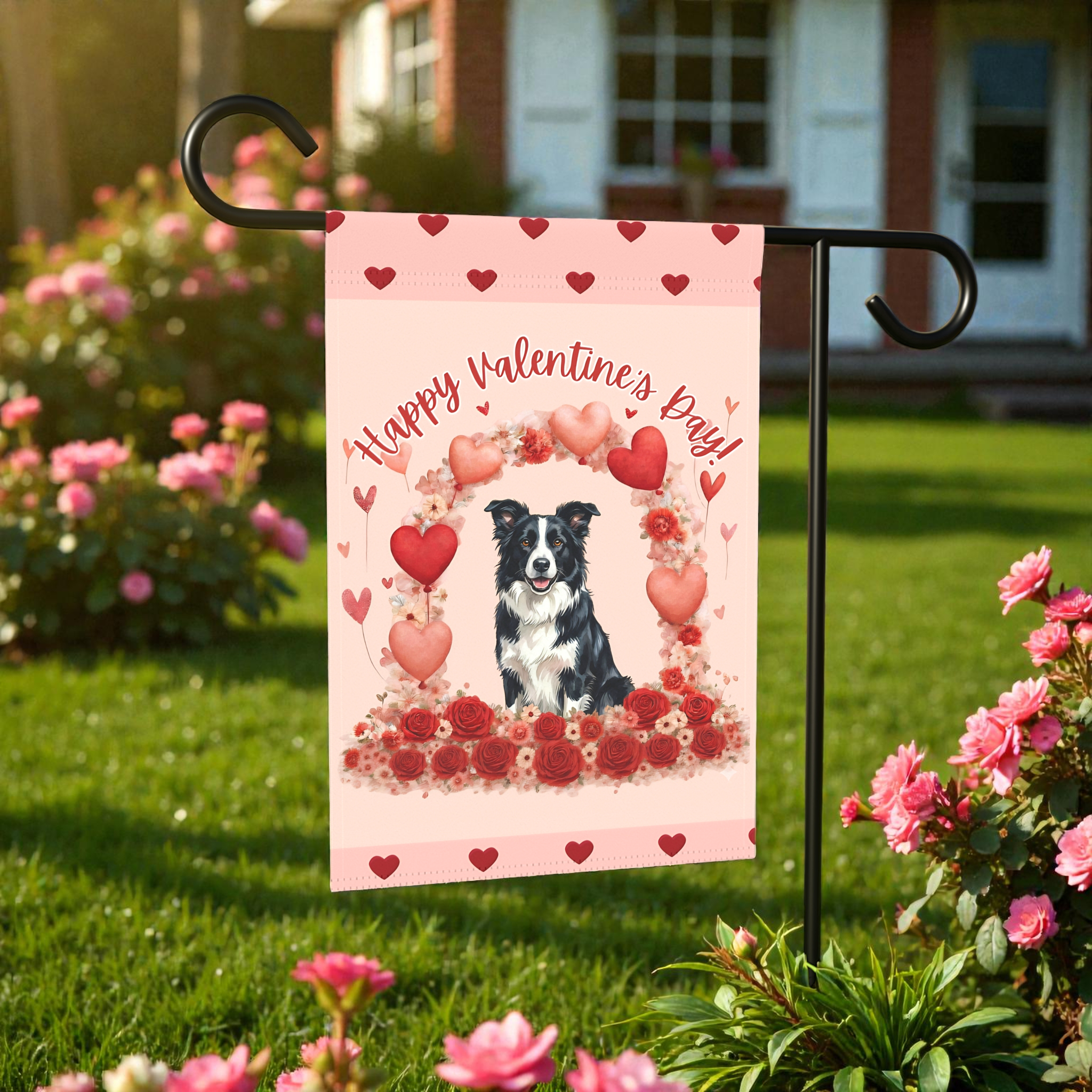 Valentine's Day Border Collie Garden Flag