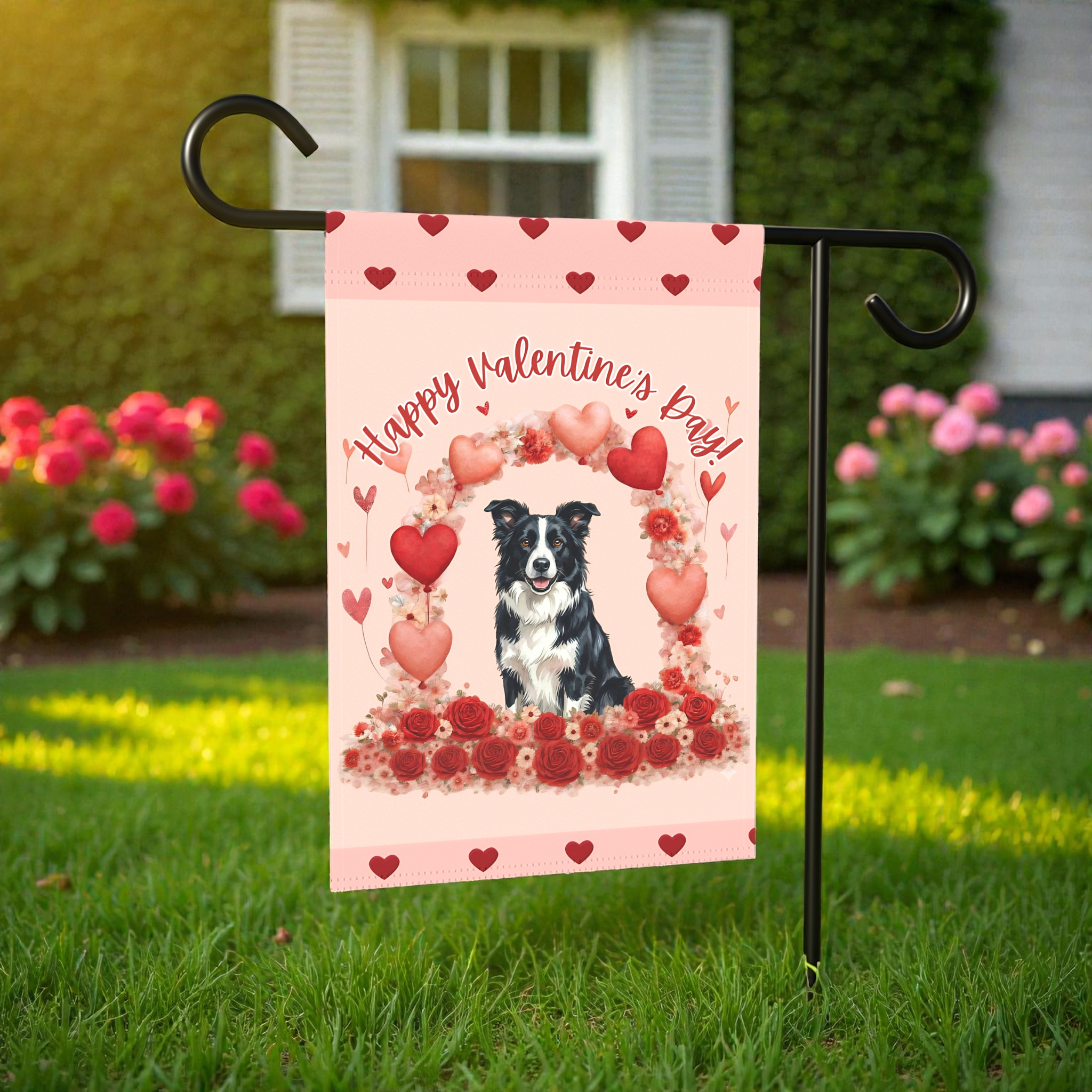 Valentine's Day Border Collie Garden Flag