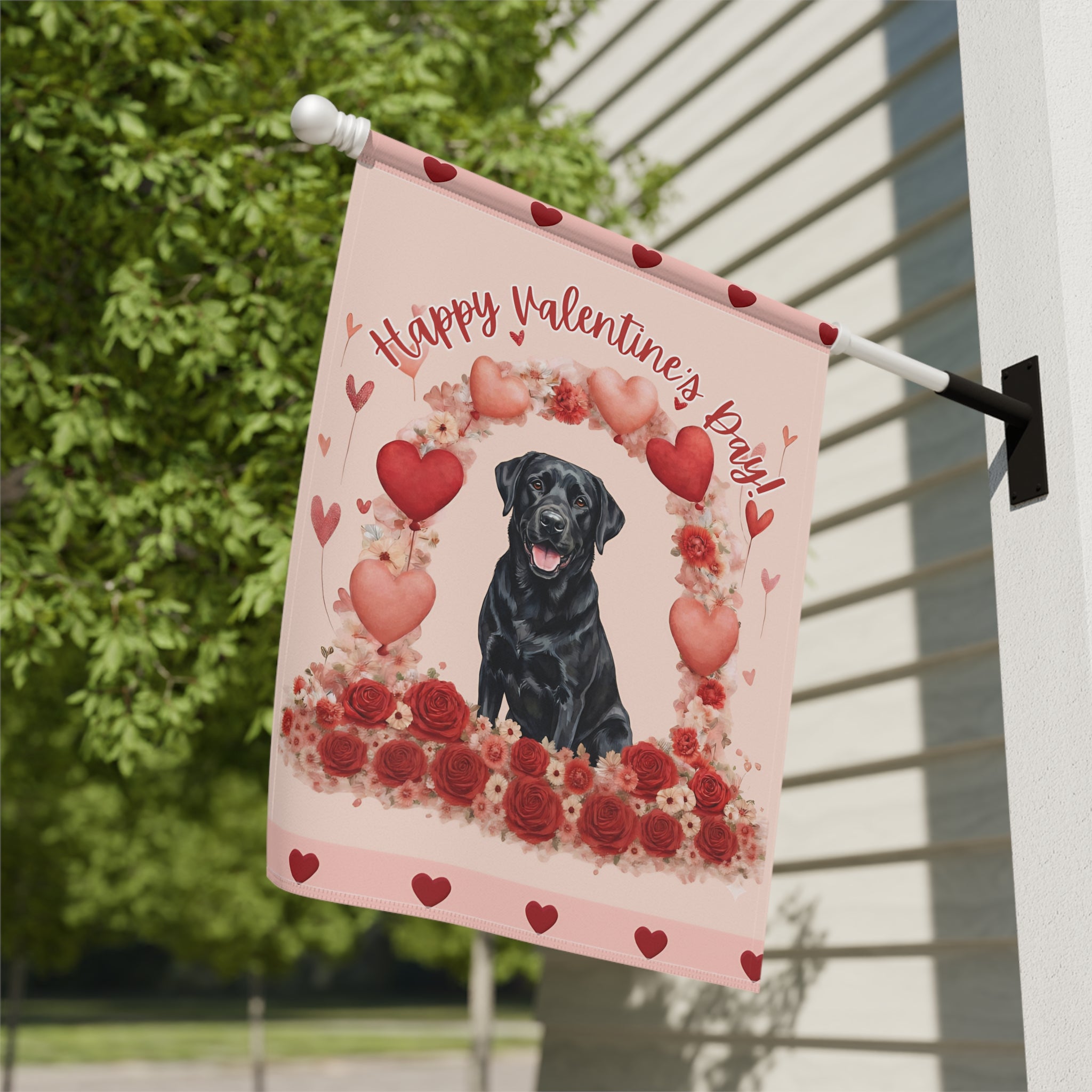 Valentine's Day Black Labrador Garden Flag