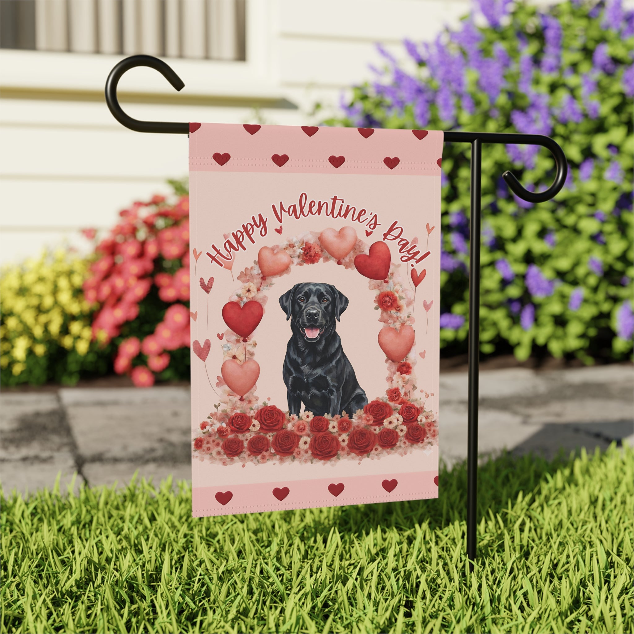 Valentine's Day Black Labrador Garden Flag