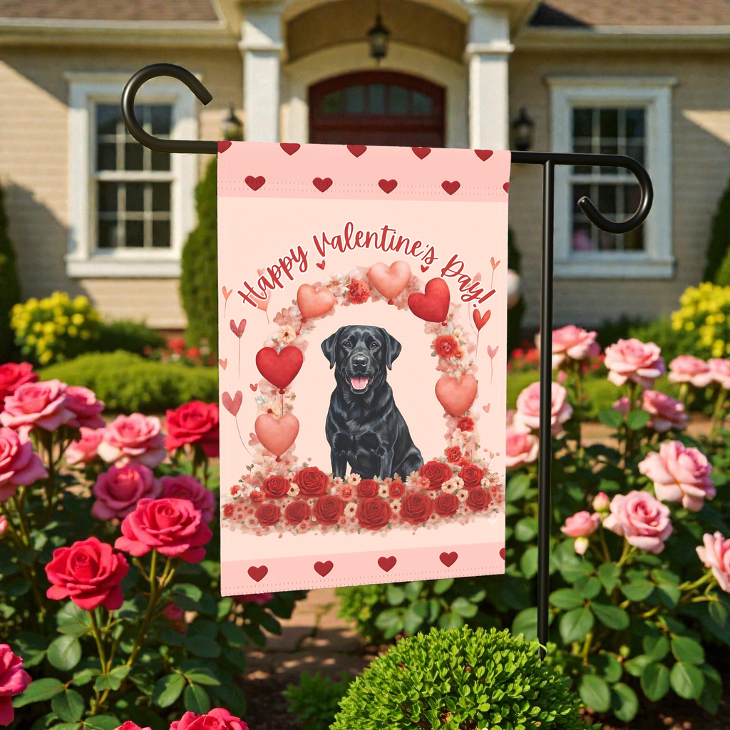 Valentine's Day Black Labrador Garden Flag