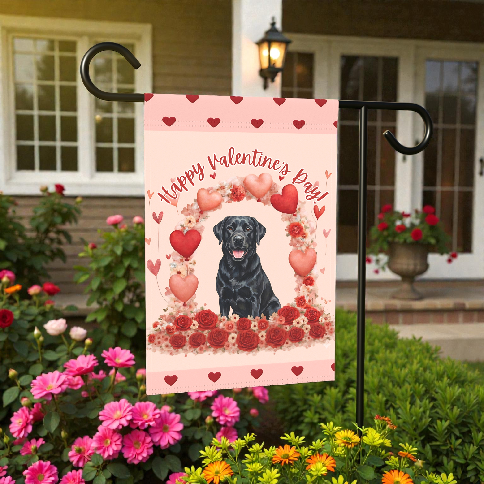 Valentine's Day Black Labrador Garden Flag