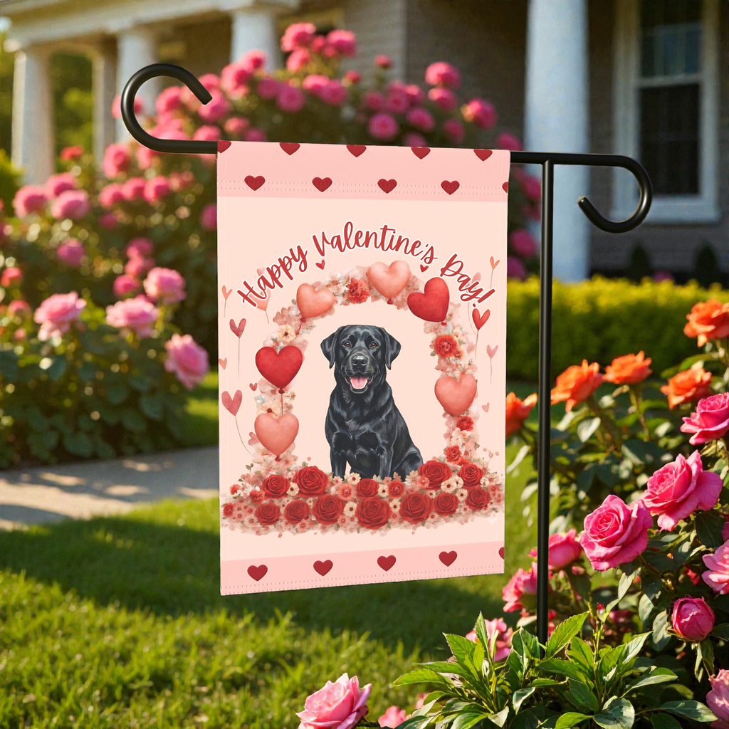 Valentine's Day Black Labrador Garden Flag