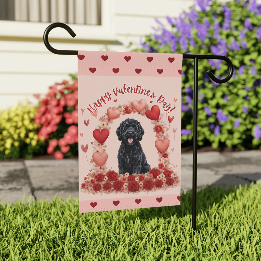 Valentine's Day Black Labradoodle Garden Flag