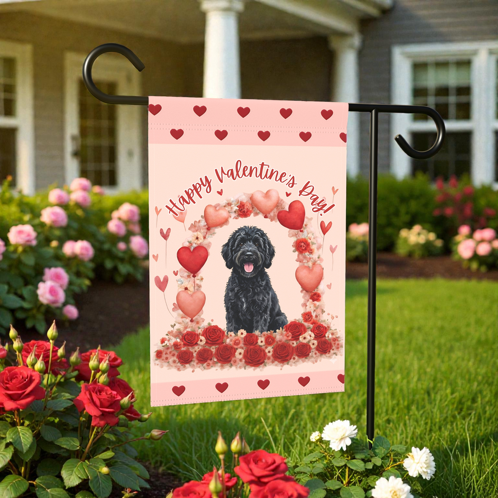 Valentine's Day Black Labradoodle Garden Flag