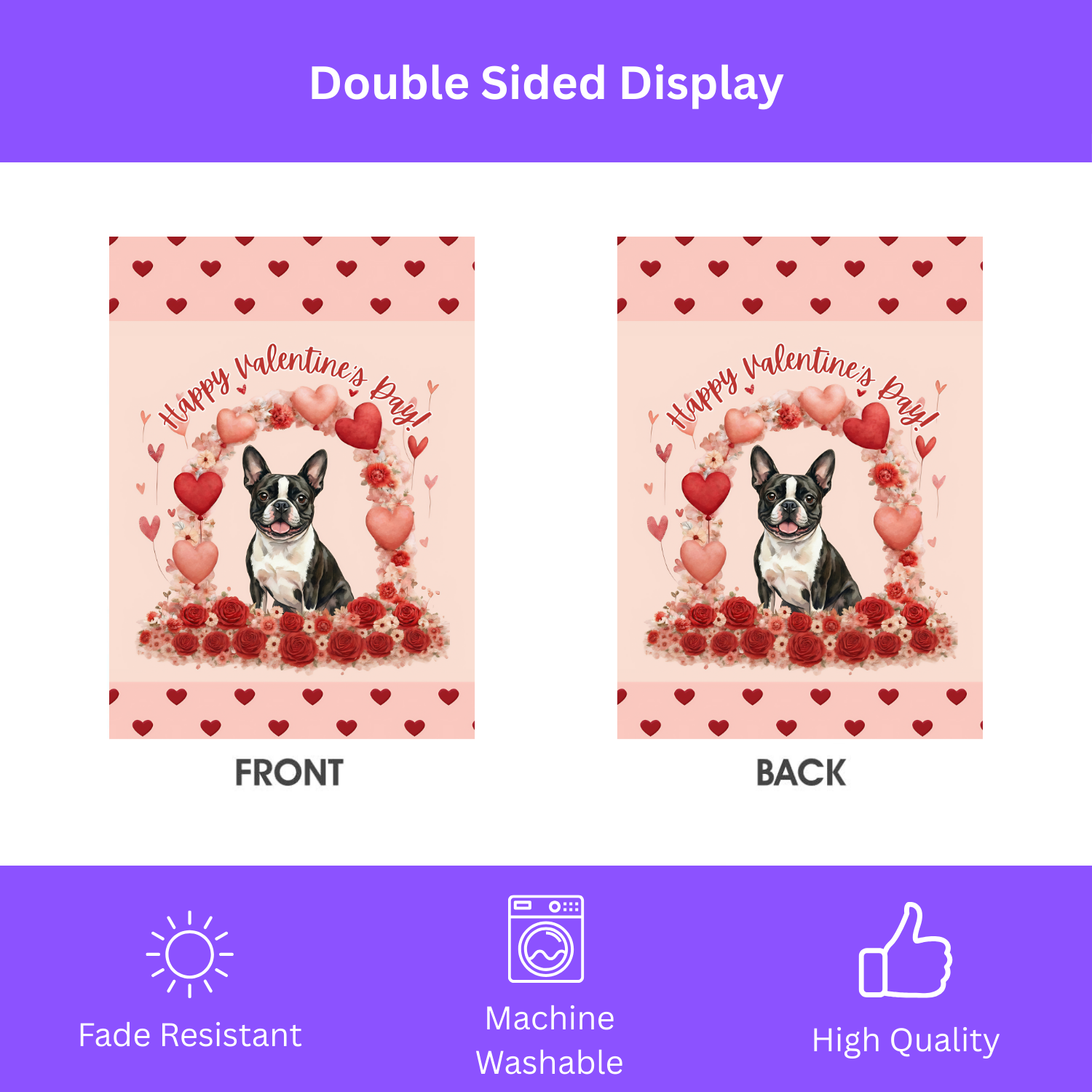Valentine's Day Black and White Boston Terrier Garden Flag