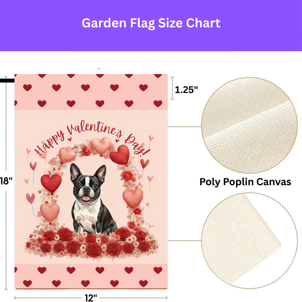 Valentine's Day Black and White Boston Terrier Garden Flag