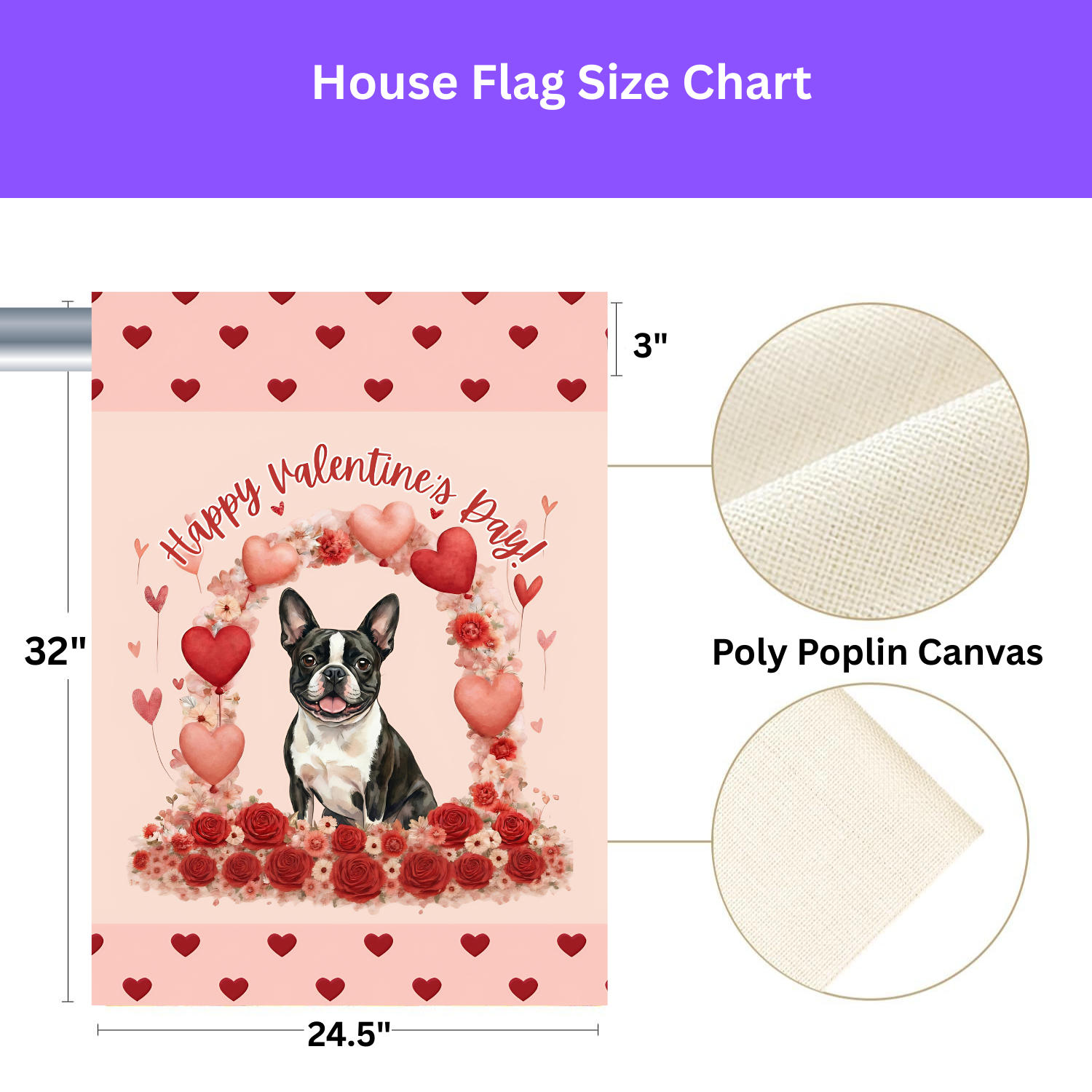 Valentine's Day Black and White Boston Terrier Garden Flag